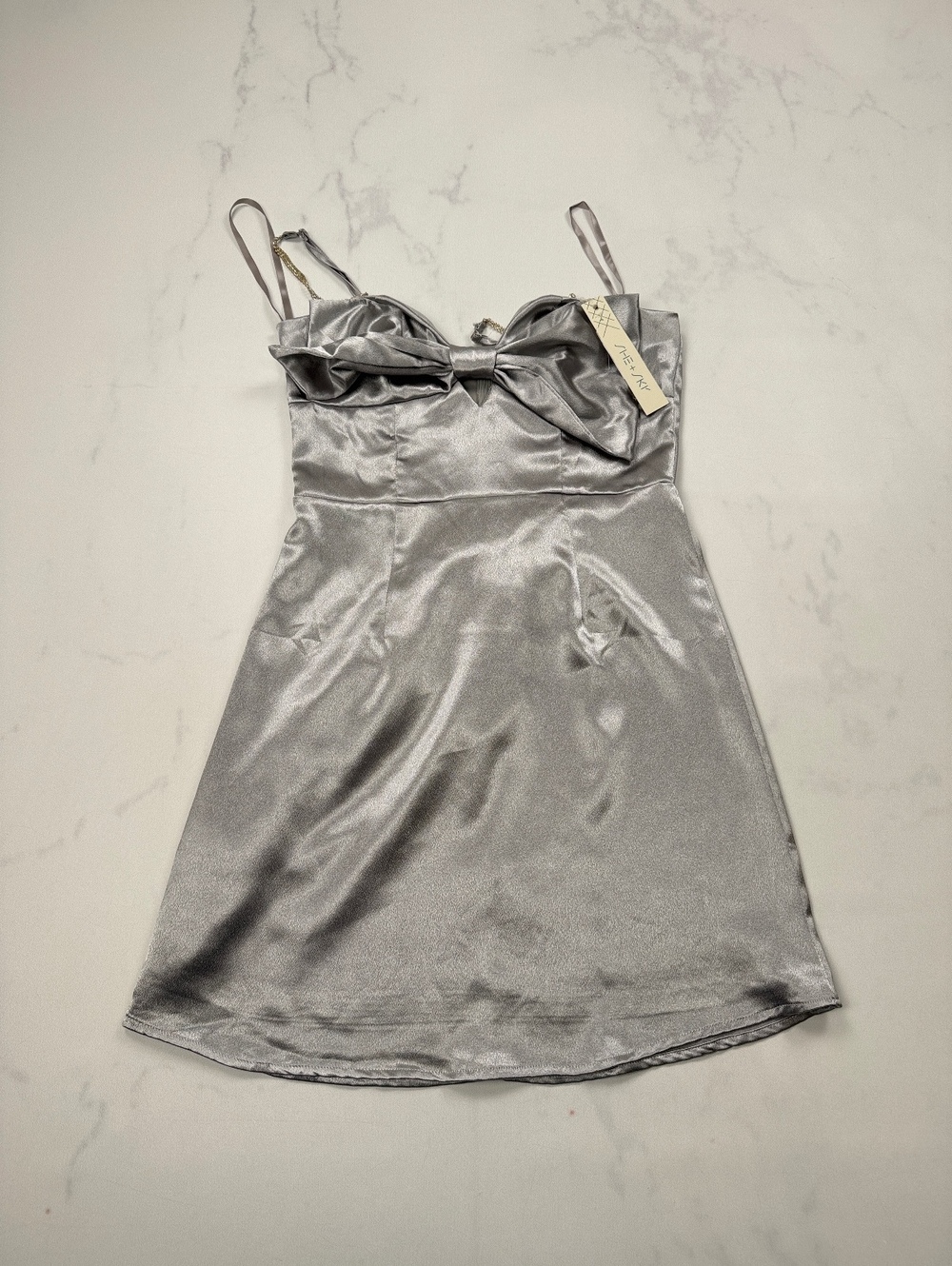 She + Sky Fanciful Occasion Slip Dress Silver Feminine - Women S NWT
